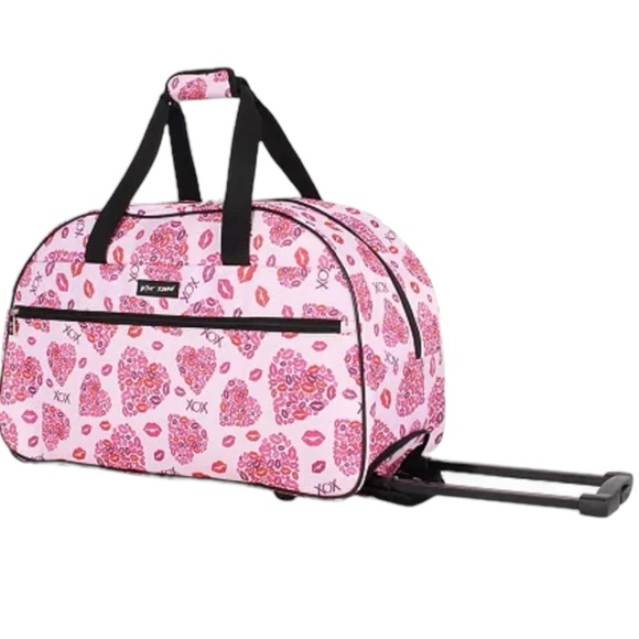 ❤️💗❤️ Betsy Johnson Hugs and Kisses Rolling Duffel Bag/Carry On/Weekender - Picture 4 of 7